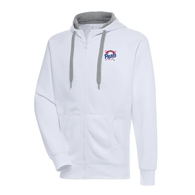 Men's Antigua White Stockton Ports Victory Full-Zip Hoodie