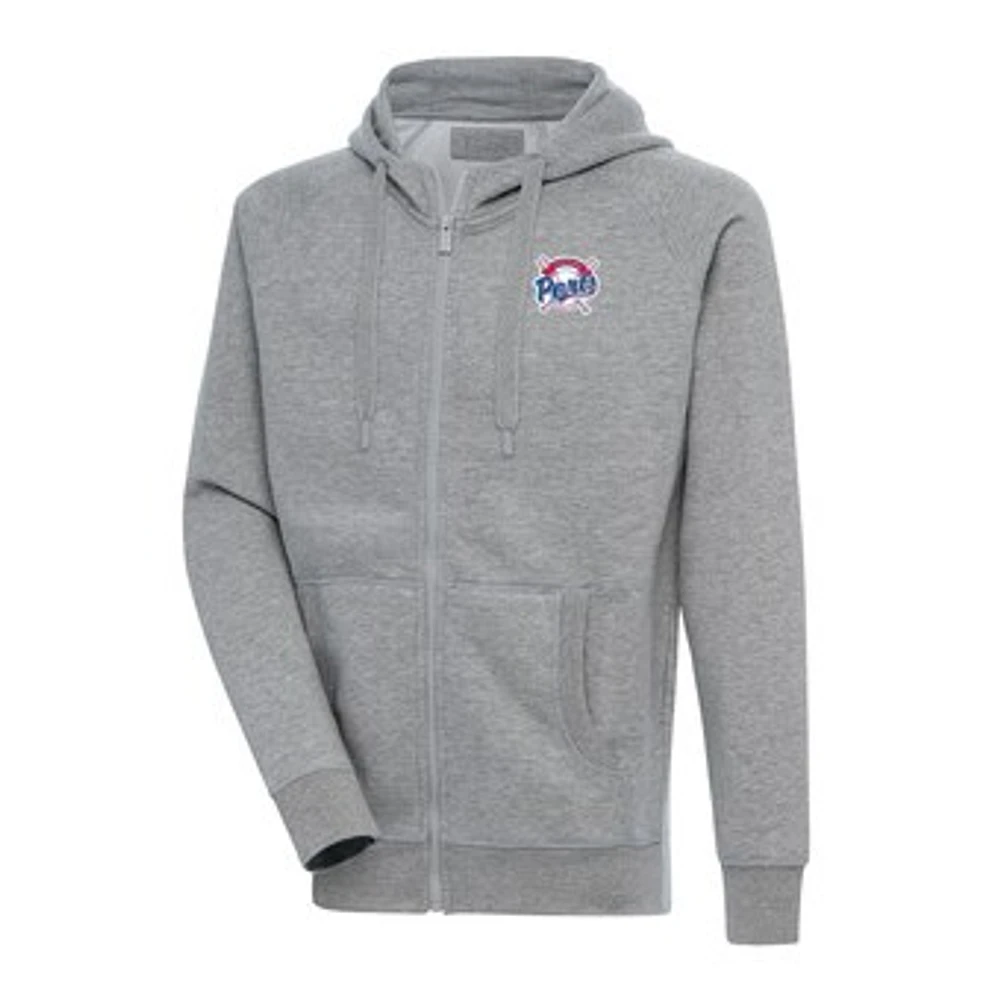 Men's Antigua Heather Gray Stockton Ports Victory Full-Zip Hoodie