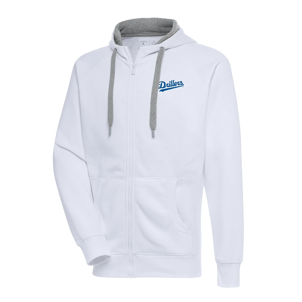 Men's Antigua White Tulsa Drillers Victory Full-Zip Hoodie