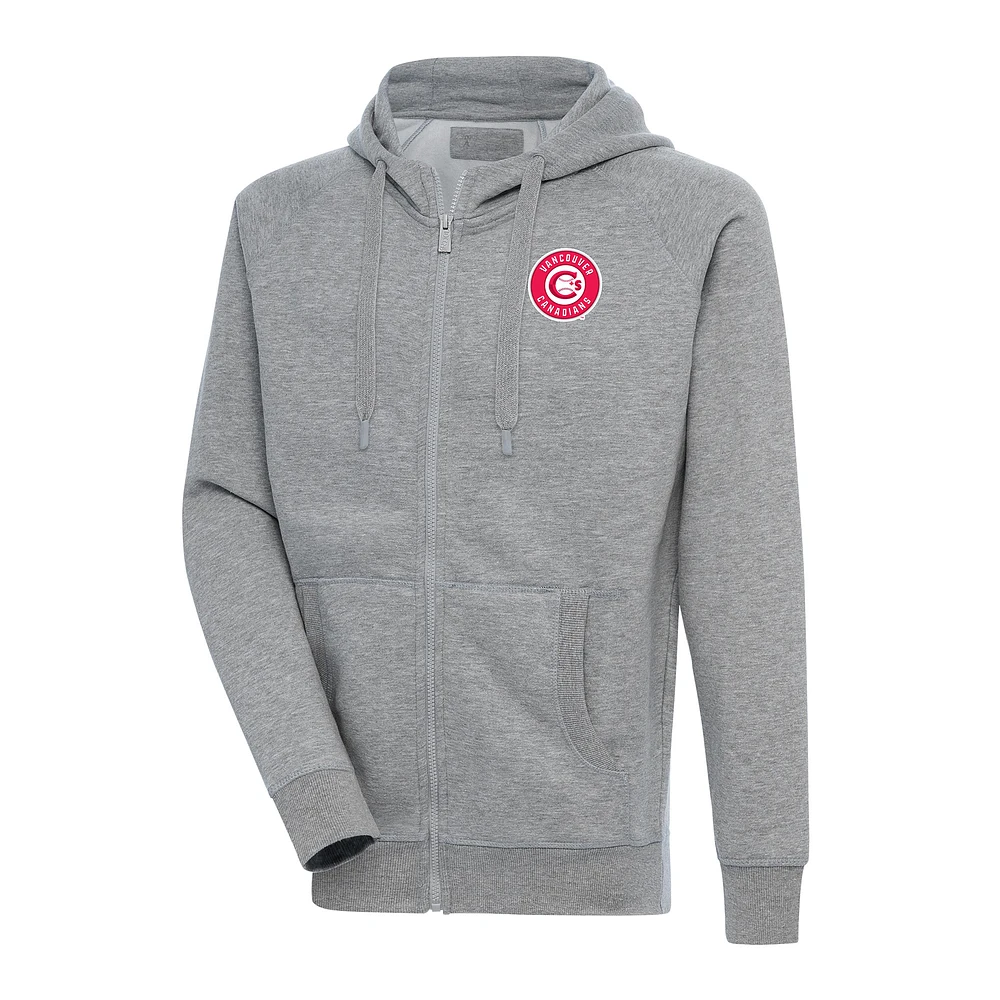 Men's Antigua Heather Gray Vancouver Canadians Victory Full-Zip Hoodie