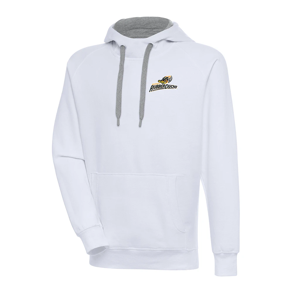 Men's Antigua White Akron RubberDucks Victory Pullover Hoodie