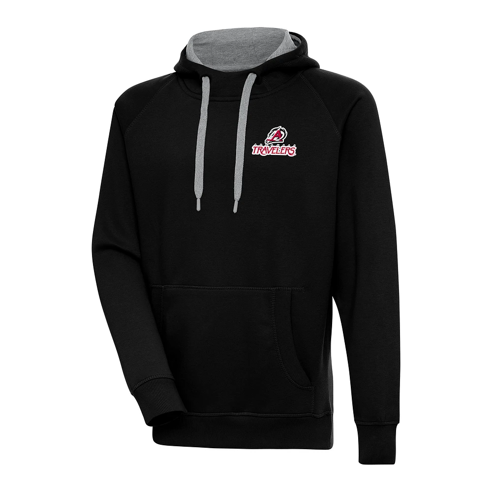 Men's Antigua Black Arkansas Travelers Victory Pullover Hoodie