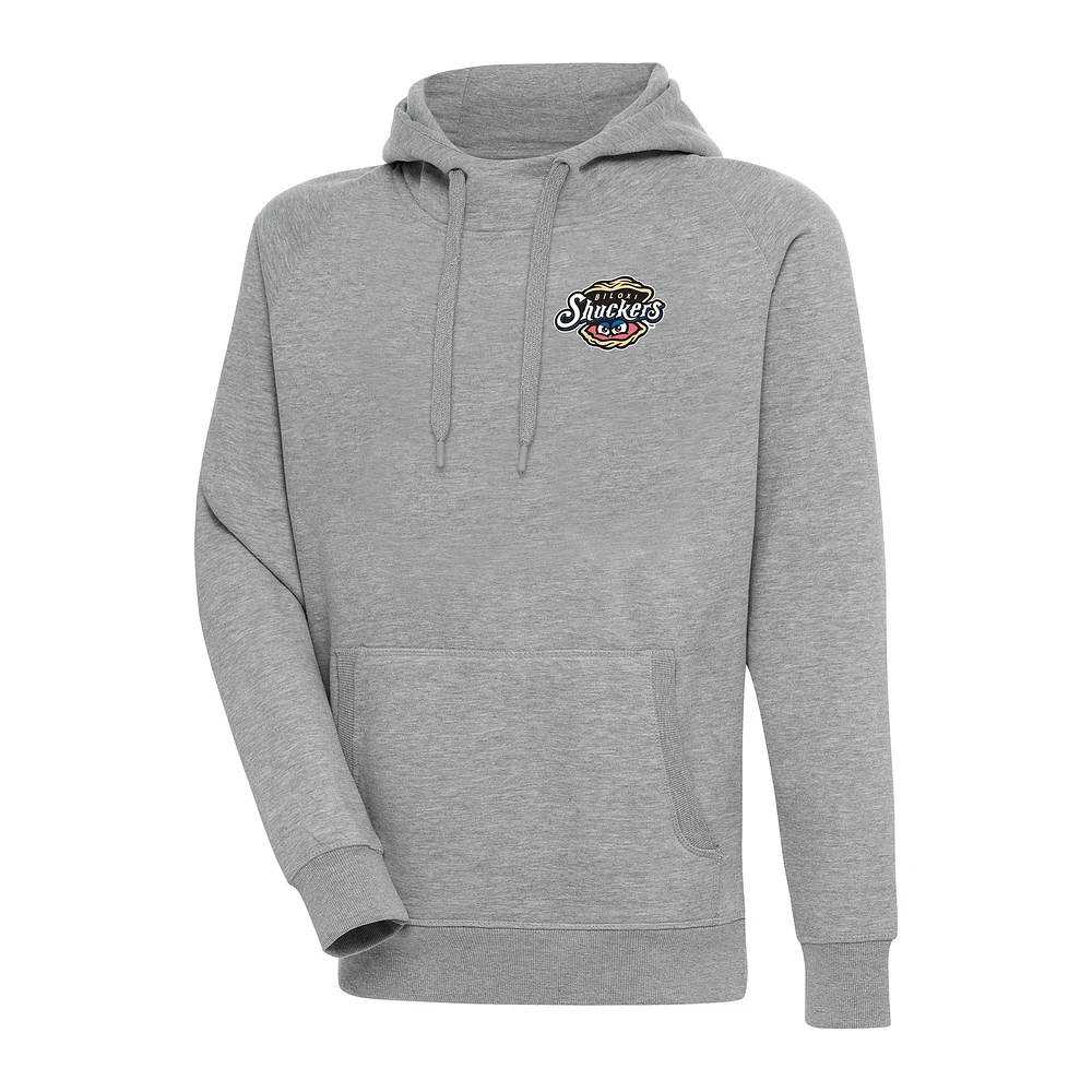 Men's Antigua Heather Gray Biloxi Shuckers Victory Pullover Hoodie