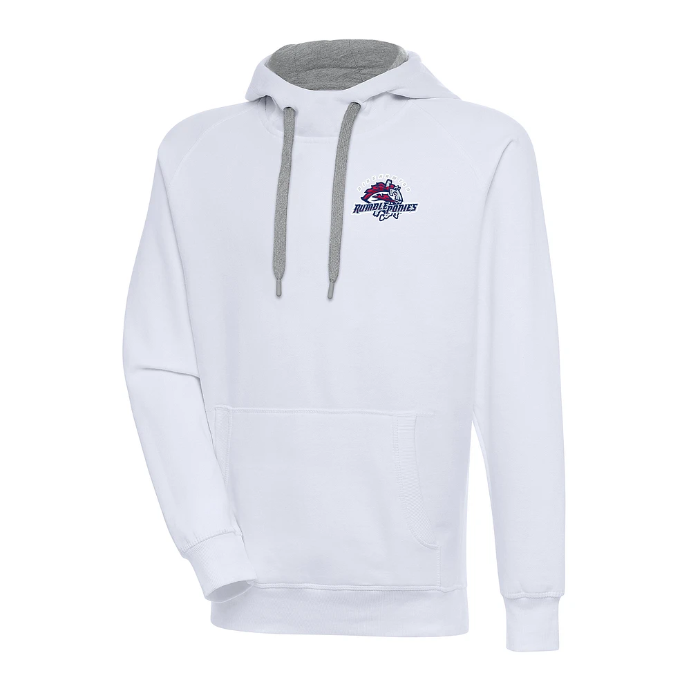 Men's Antigua White Binghamton Rumble Ponies Victory Pullover Hoodie