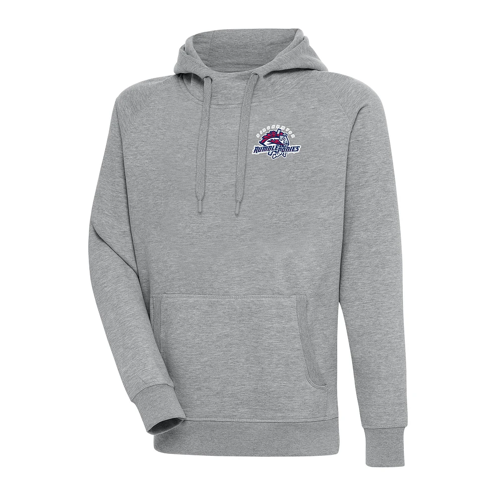 Men's Antigua Heather Gray Binghamton Rumble Ponies Victory Pullover Hoodie