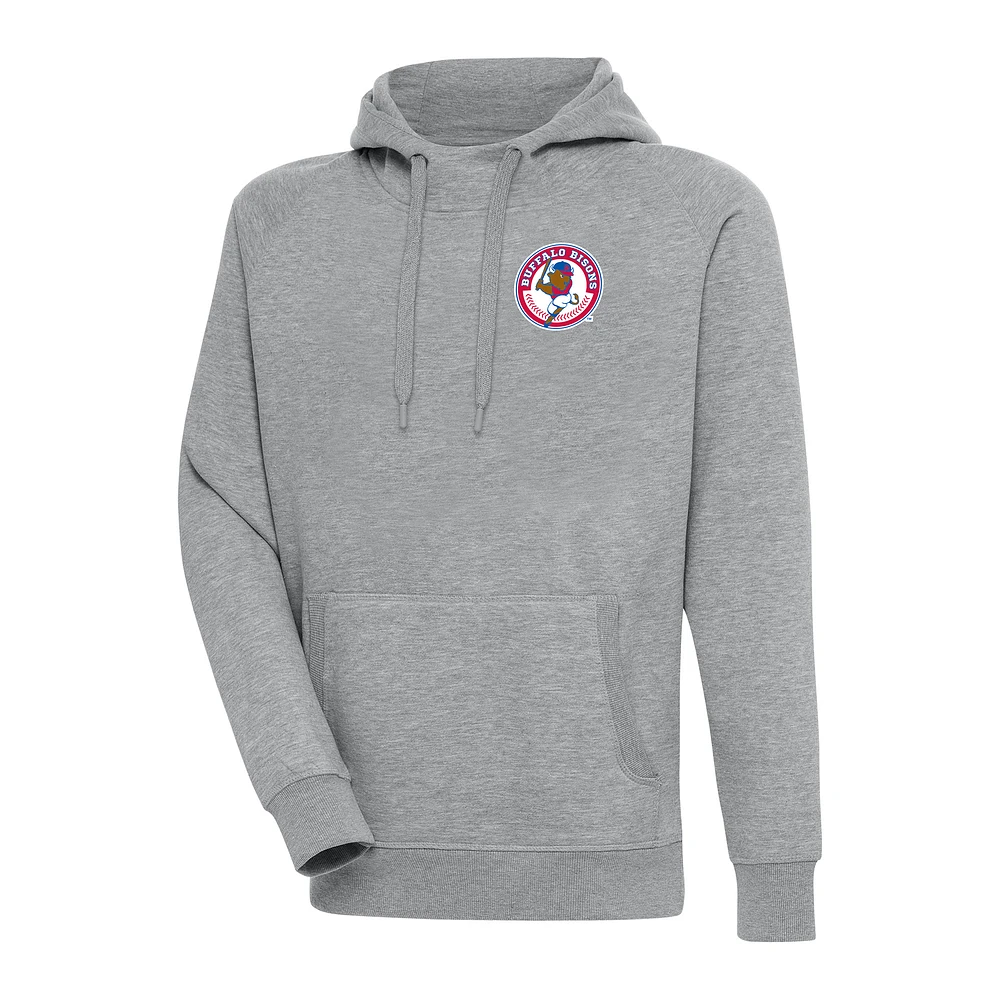 Men's Antigua Heather Gray Buffalo Bisons Victory Pullover Hoodie