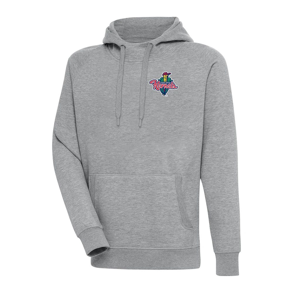 Men's Antigua Heather Gray Cedar Rapids Kernels Victory Pullover Hoodie