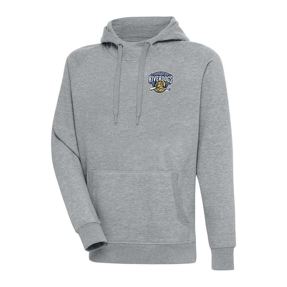 Men's Antigua Heather Gray Charleston RiverDogs Victory Pullover Hoodie