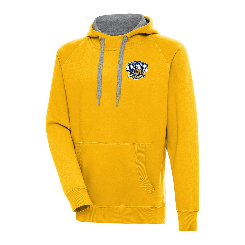 Men's Antigua  Gold Charleston RiverDogs Victory Pullover Hoodie