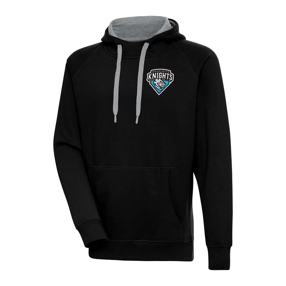 Men's Antigua Black Charlotte Knights Victory Pullover Hoodie