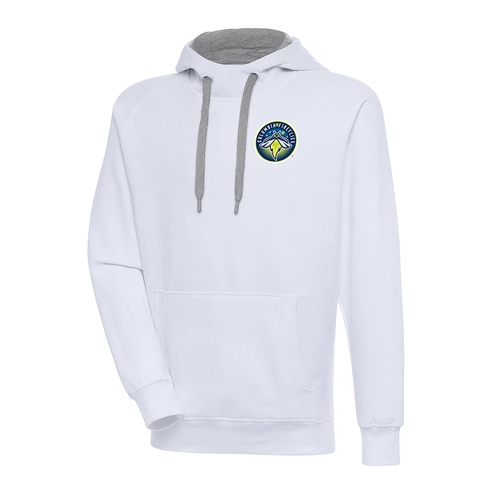 Men's Antigua White Columbia Fireflies Victory Pullover Hoodie