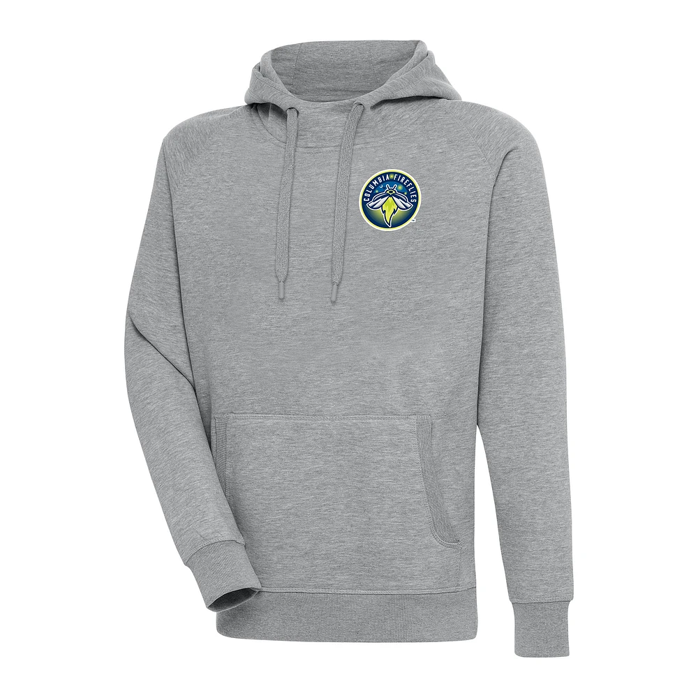 Men's Antigua Heather Gray Columbia Fireflies Victory Pullover Hoodie