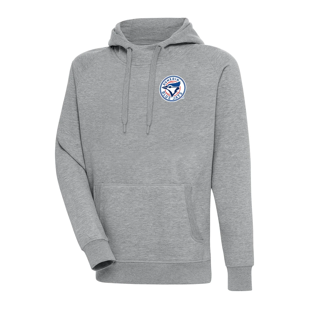 Men's Antigua Heather Gray Dunedin Blue Jays Victory Pullover Hoodie