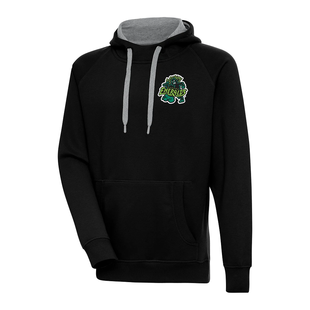 Men's Antigua Black Eugene Emeralds Victory Pullover Hoodie