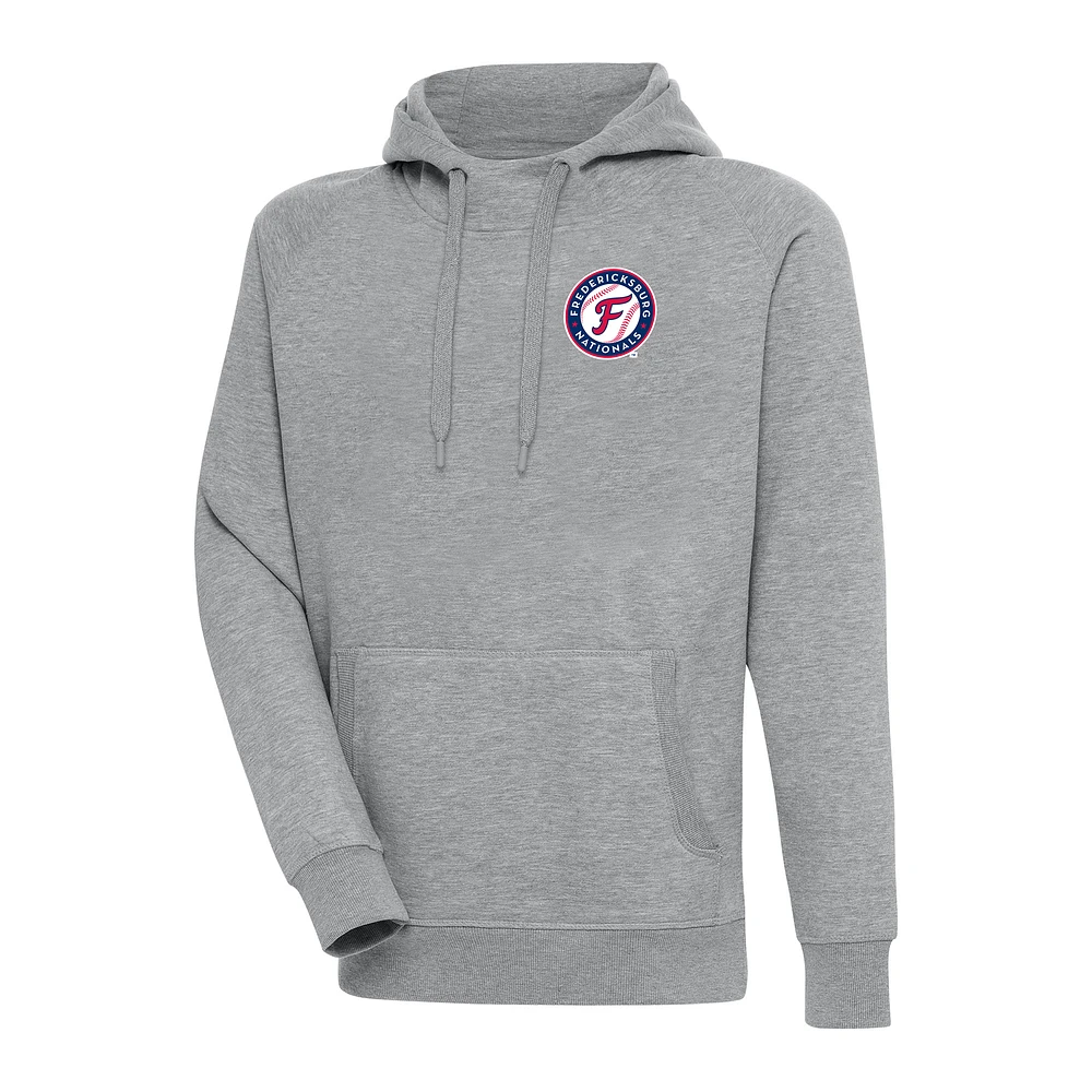 Men's Antigua Heather Gray Fredericksburg Nationals Victory Pullover Hoodie