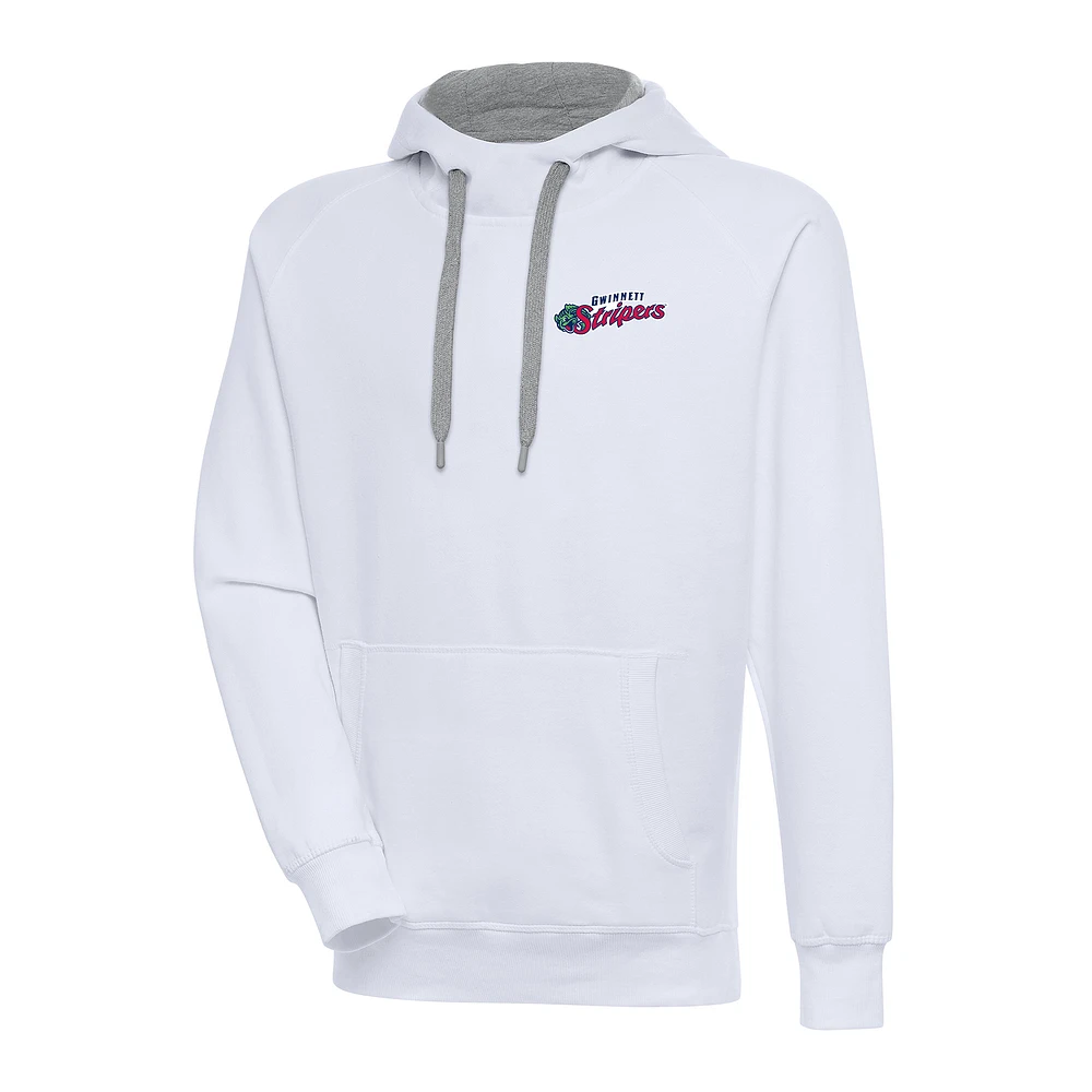 Men's Antigua White Gwinnett Stripers Victory Pullover Hoodie