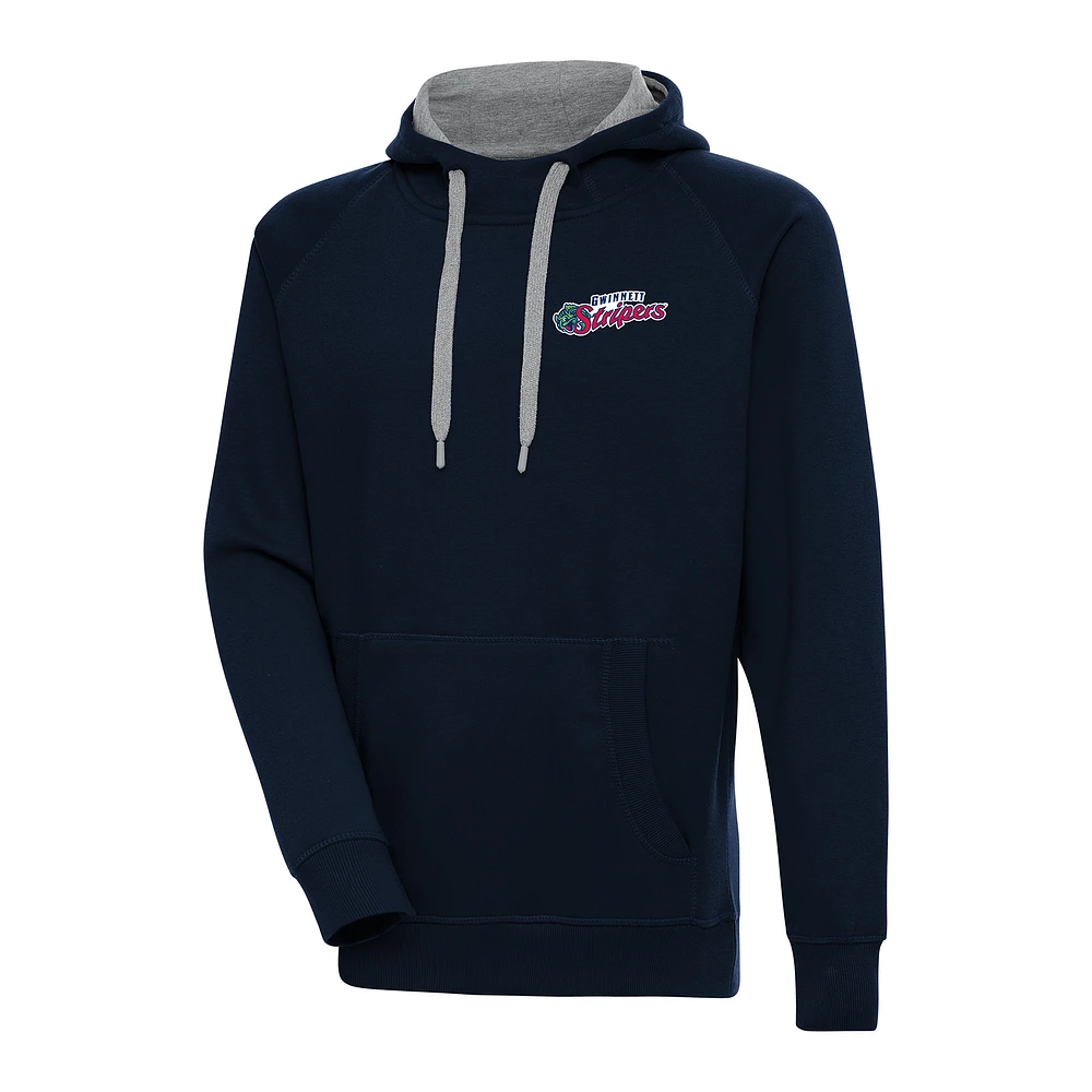 Men's Antigua Navy Gwinnett Stripers Victory Pullover Hoodie