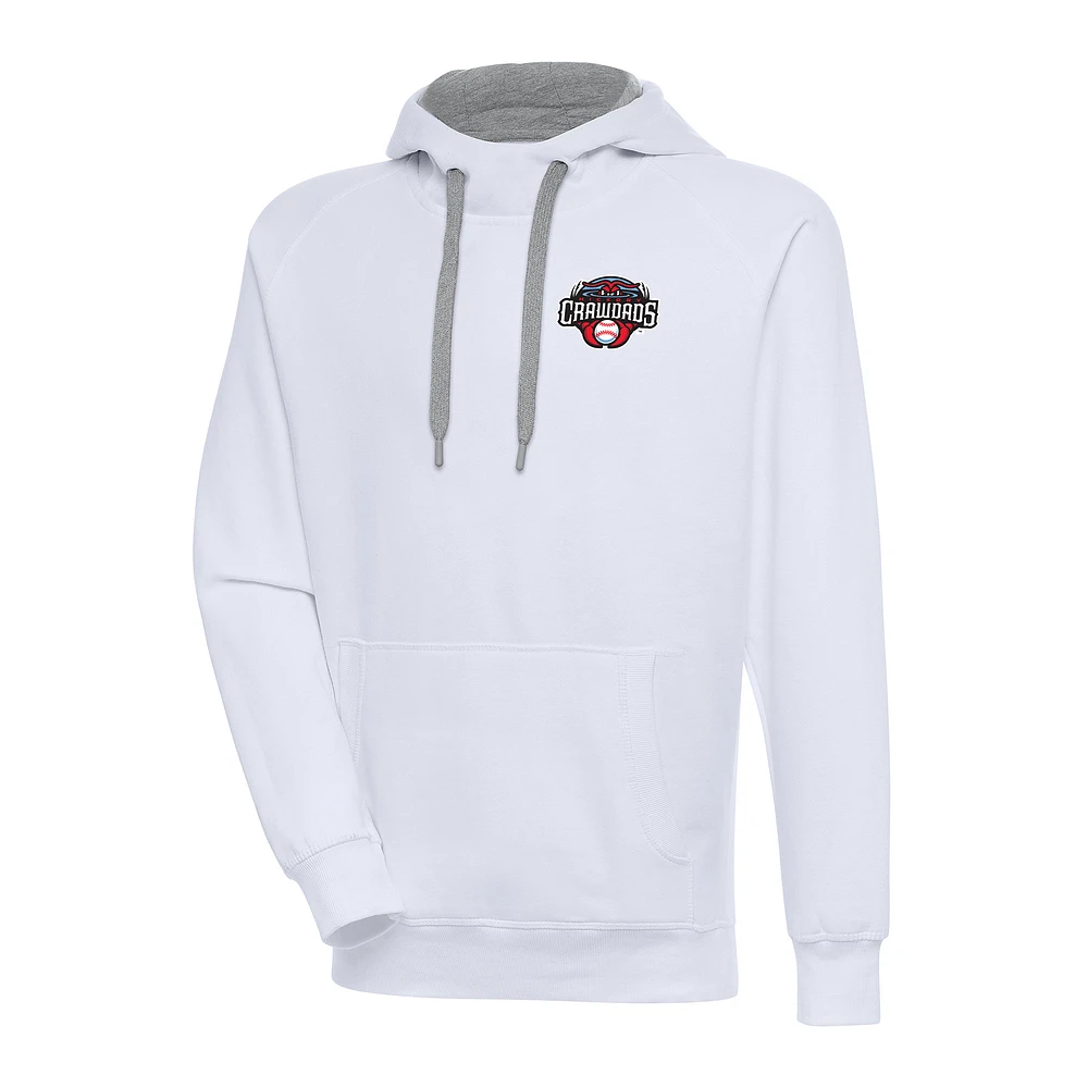 Men's Antigua White Hickory Crawdads Victory Pullover Hoodie