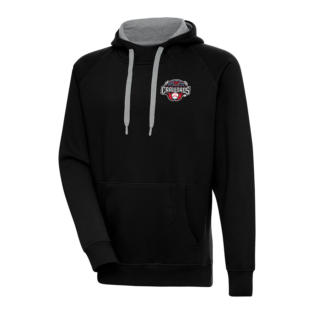 Men's Antigua Black Hickory Crawdads Victory Pullover Hoodie