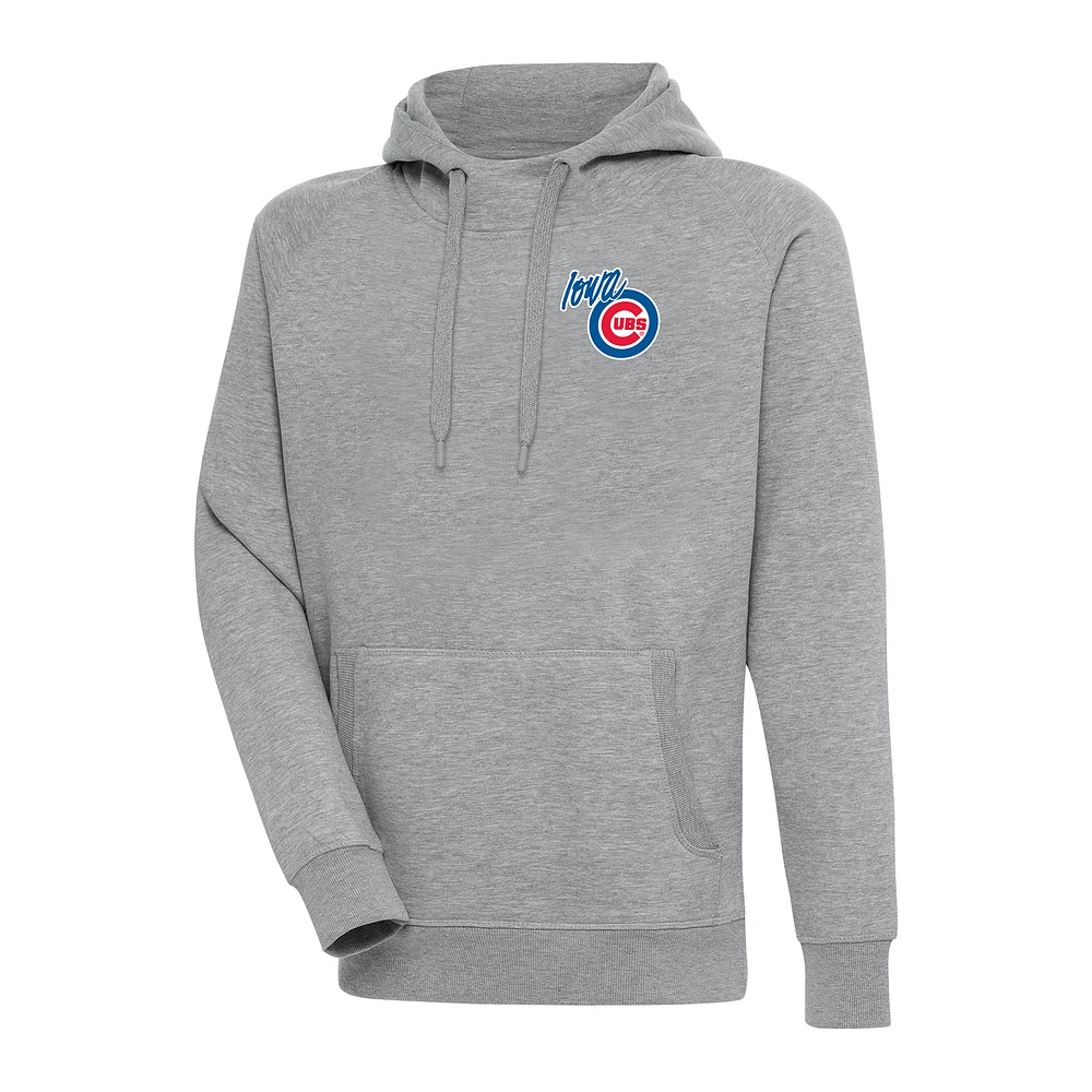 Men's Antigua Heather Gray Iowa Cubs Victory Pullover Hoodie