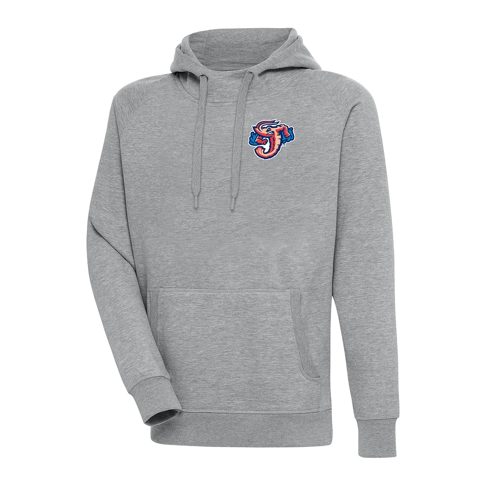 Men's Antigua Heather Gray Jacksonville Jumbo Shrimp Victory Pullover Hoodie