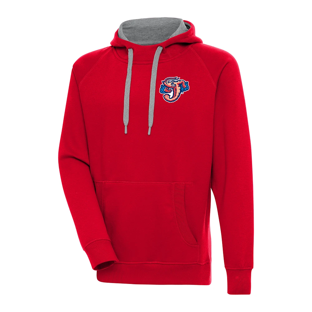 Men's Antigua Red Jacksonville Jumbo Shrimp Victory Pullover Hoodie