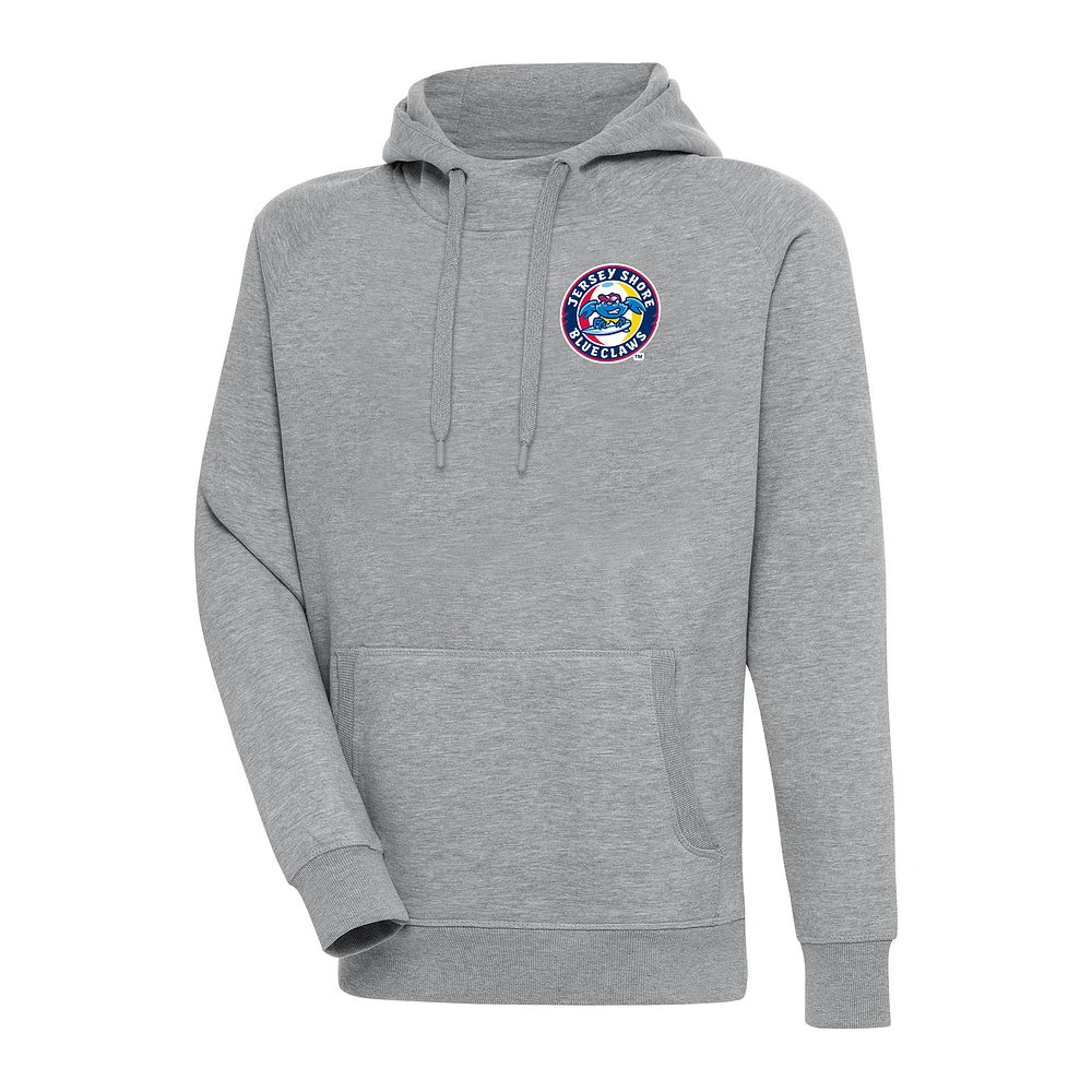 Men's Antigua Heather Gray Jersey Shore BlueClaws Victory Pullover Hoodie