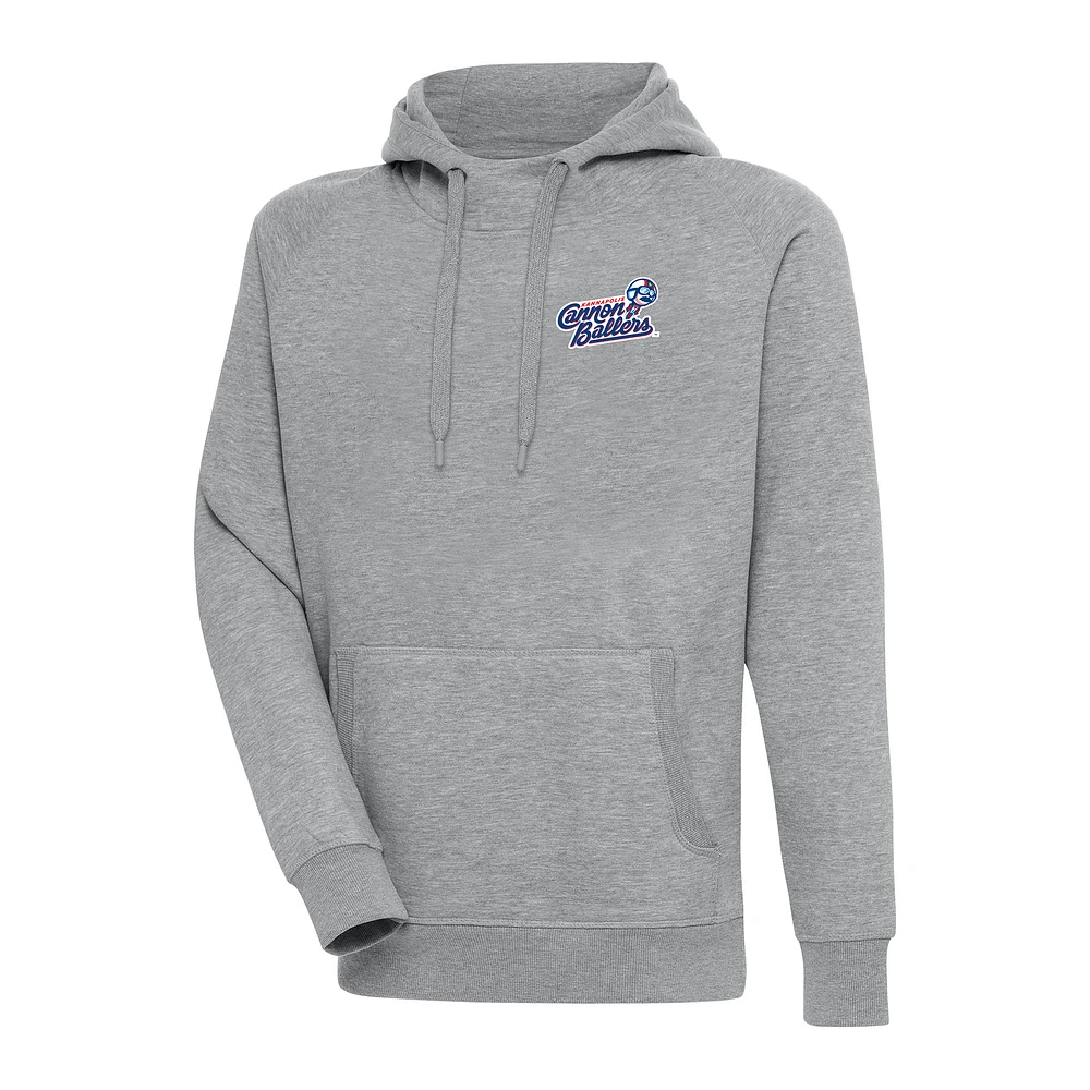 Men's Antigua Heather Gray Kannapolis Cannon Ballers Victory Pullover Hoodie