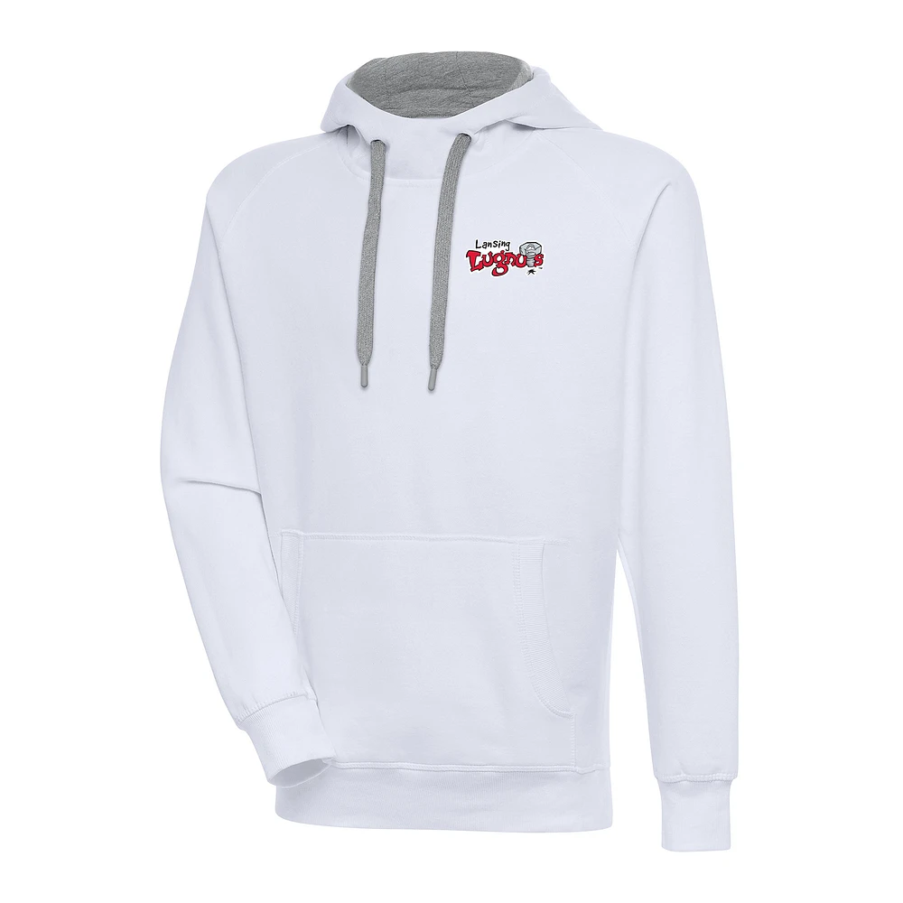Men's Antigua White Lansing Lugnuts Victory Pullover Hoodie