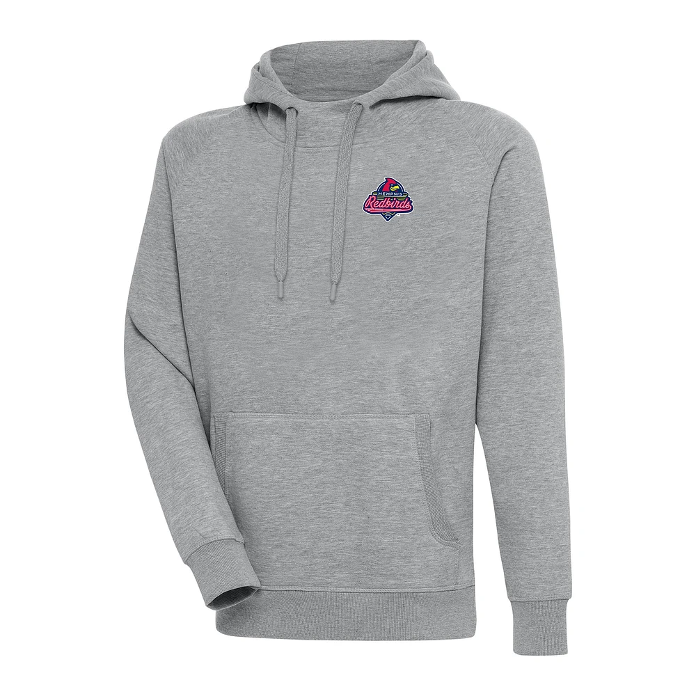 Men's Antigua Heather Gray Memphis Redbirds Victory Pullover Hoodie