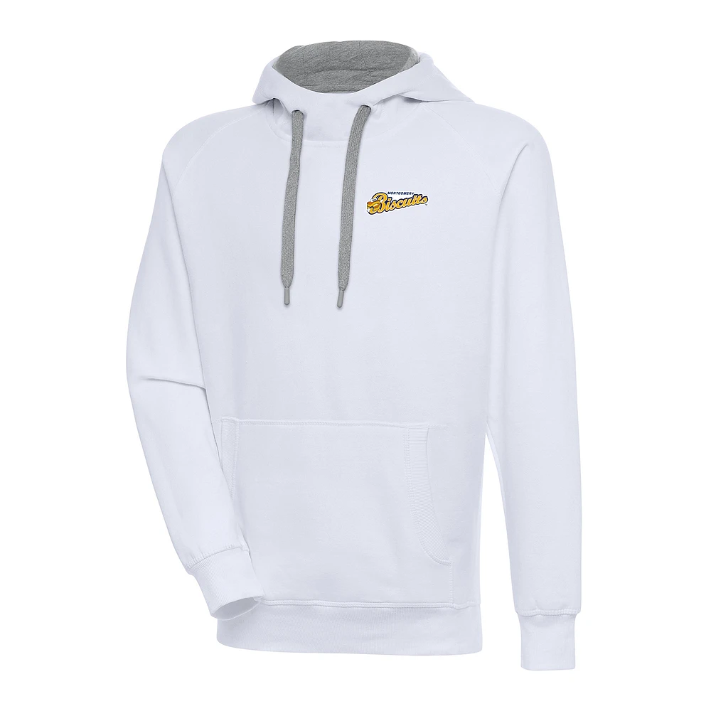 Men's Antigua White Montgomery Biscuits Victory Pullover Hoodie