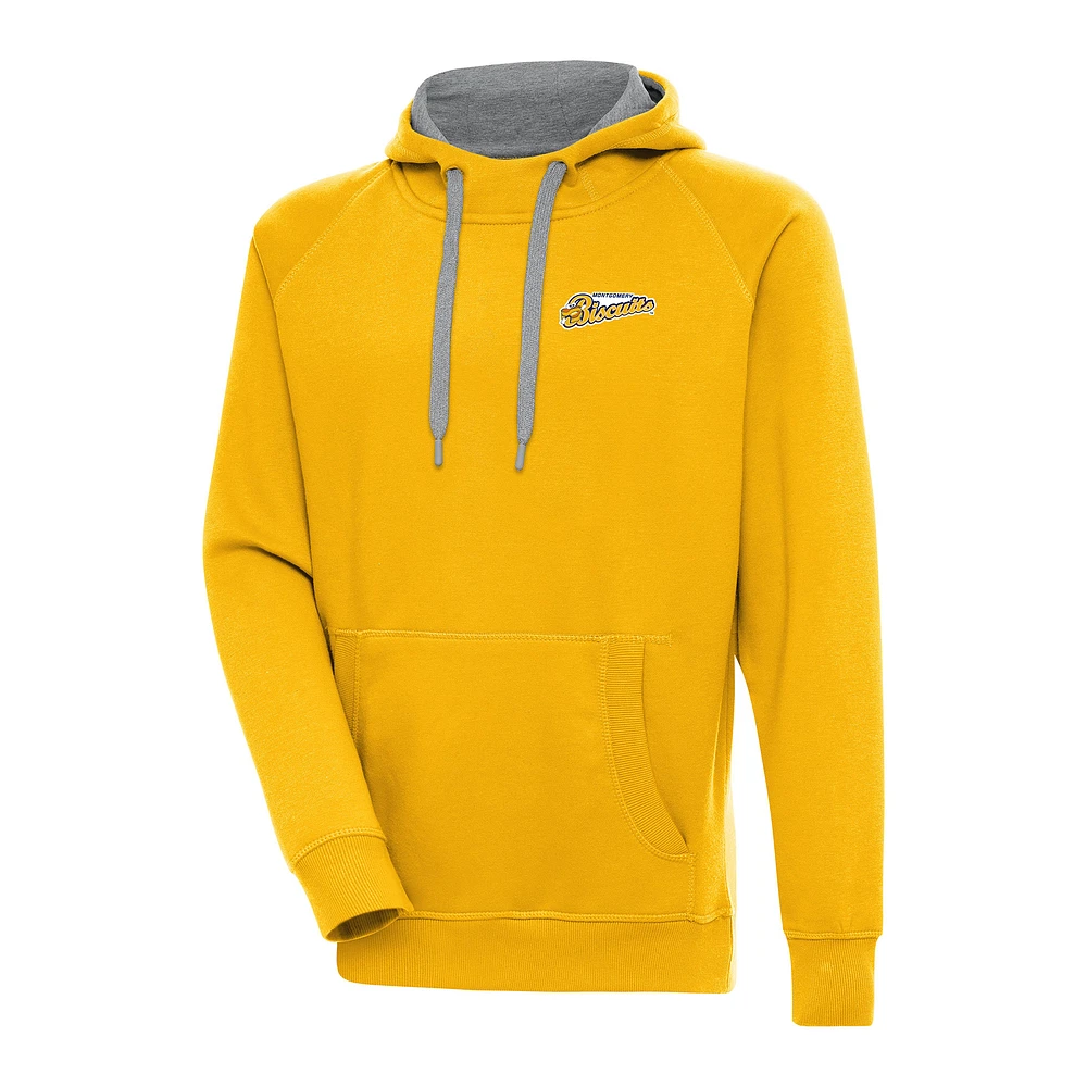 Men's Antigua Gold Montgomery Biscuits Victory Pullover Hoodie