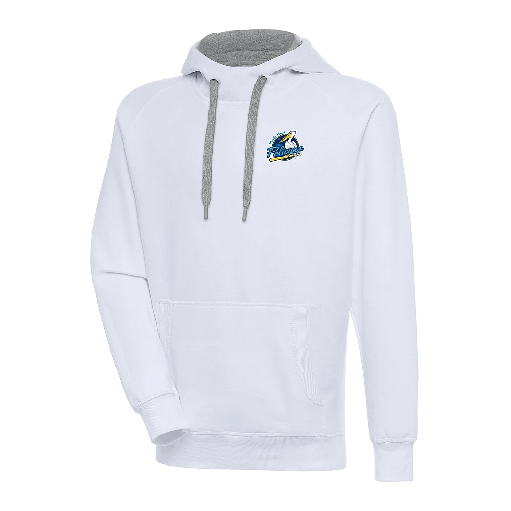 Men's Antigua White Myrtle Beach Pelicans Victory Pullover Hoodie