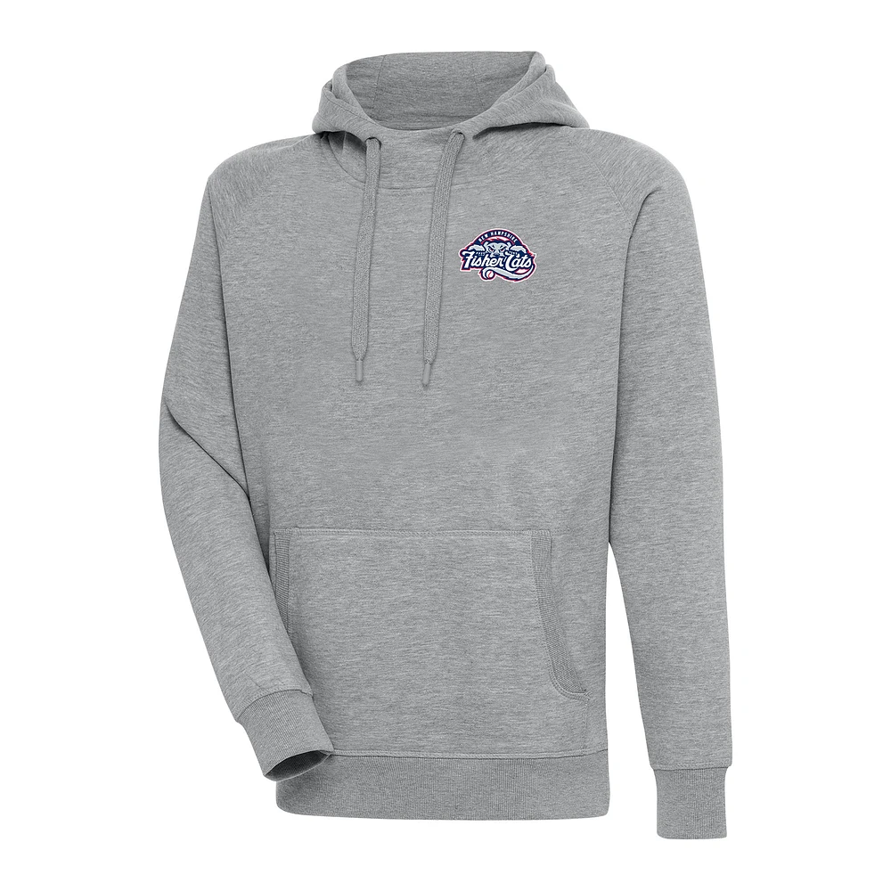 Men's Antigua Heather Gray New Hampshire Fisher Cats Victory Pullover Hoodie