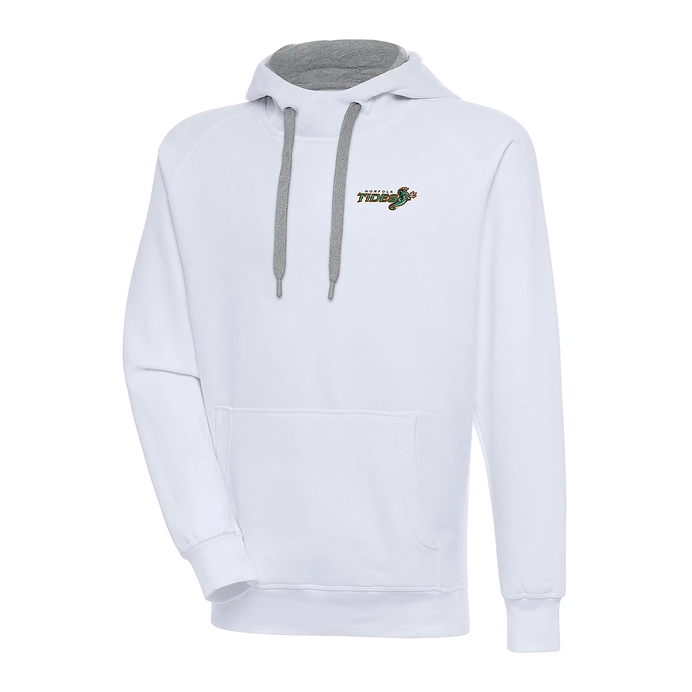 Men's Antigua White Norfolk Tides Victory Pullover Hoodie