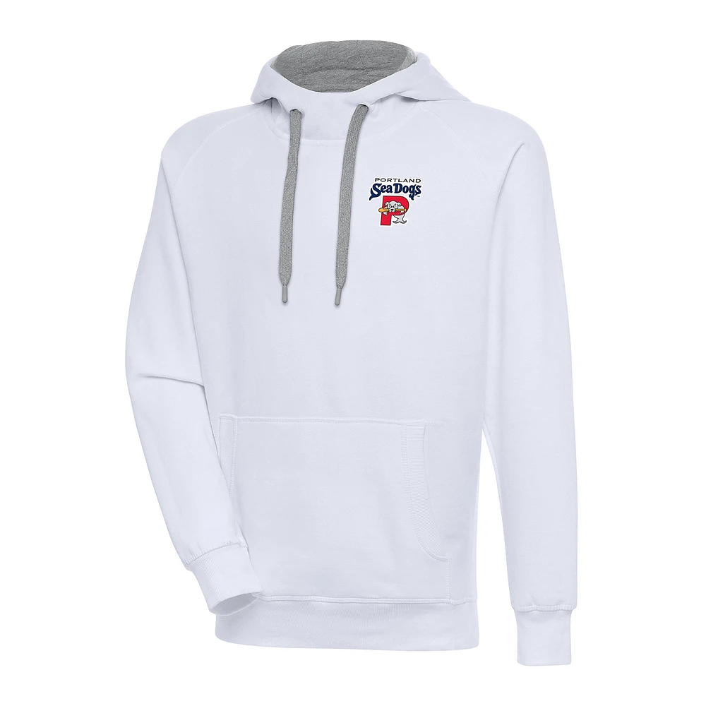 Men's Antigua White Portland Sea Dogs Victory Pullover Hoodie