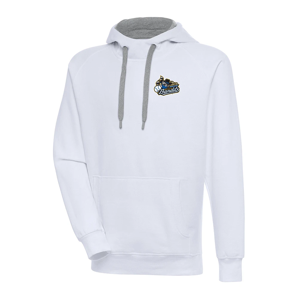Men's Antigua White Quad Cities River Bandits Victory Pullover Hoodie