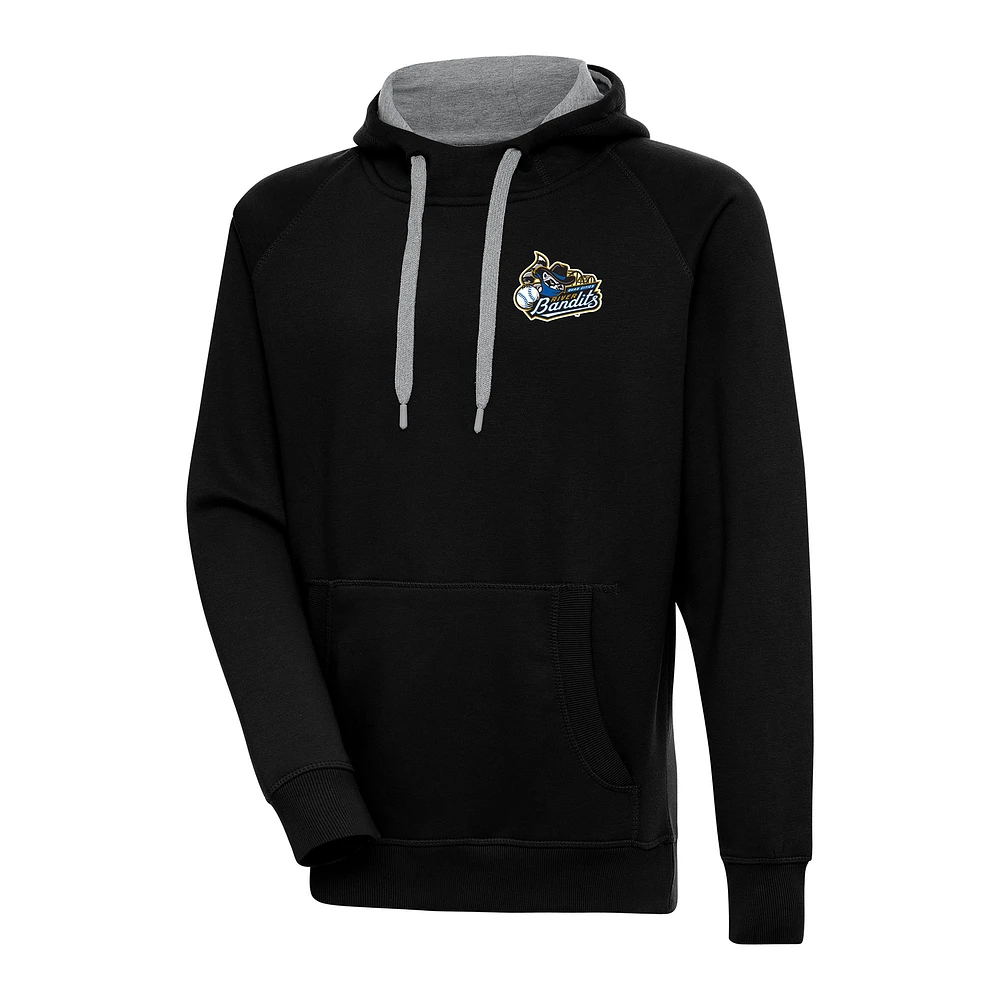Men's Antigua Black Quad Cities River Bandits Victory Pullover Hoodie