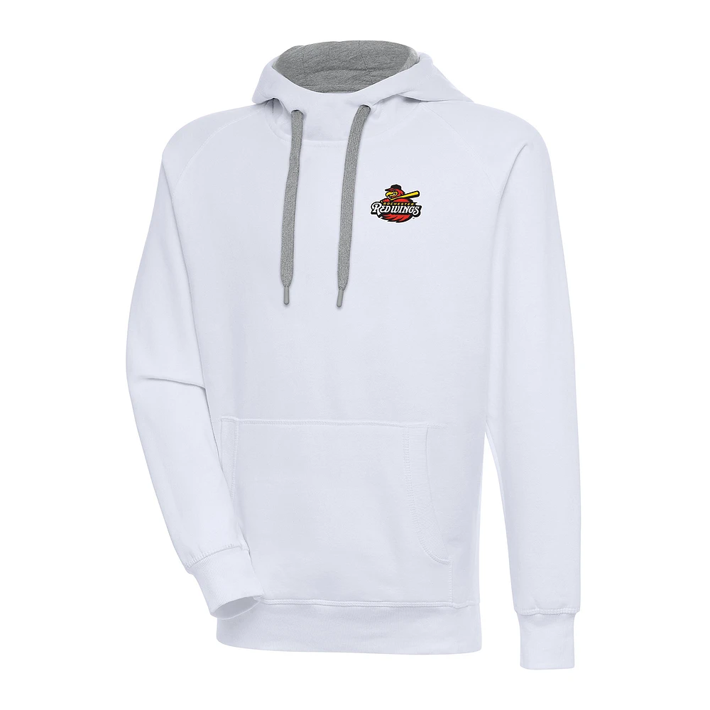 Men's Antigua White Rochester Red Wings Victory Pullover Hoodie