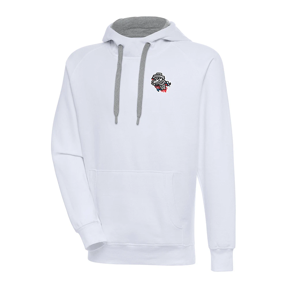 Men's Antigua White Rocket City Trash Pandas Victory Pullover Hoodie