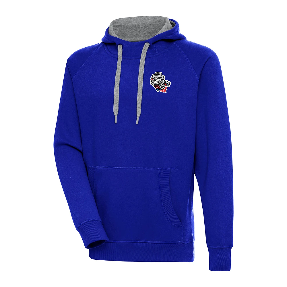 Men's Antigua Royal Rocket City Trash Pandas Victory Pullover Hoodie