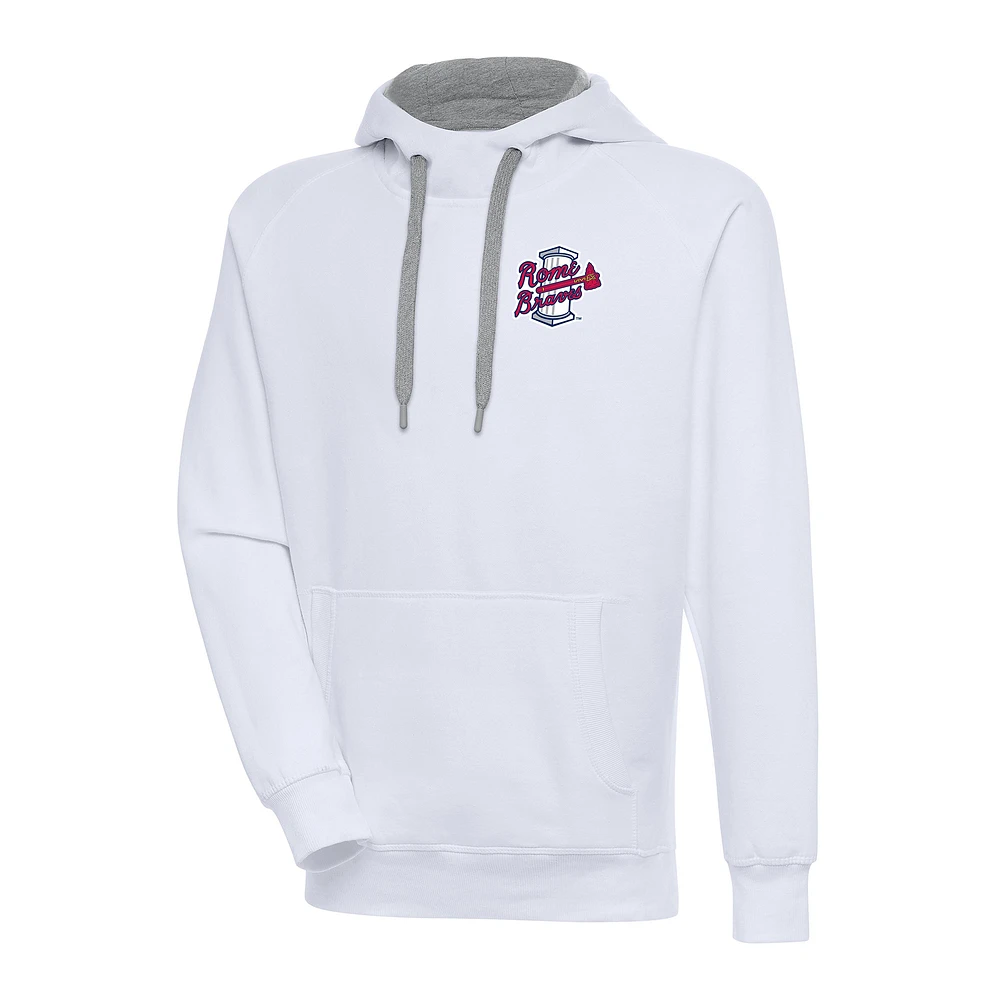 Men's Antigua White Rome Braves Victory Pullover Hoodie