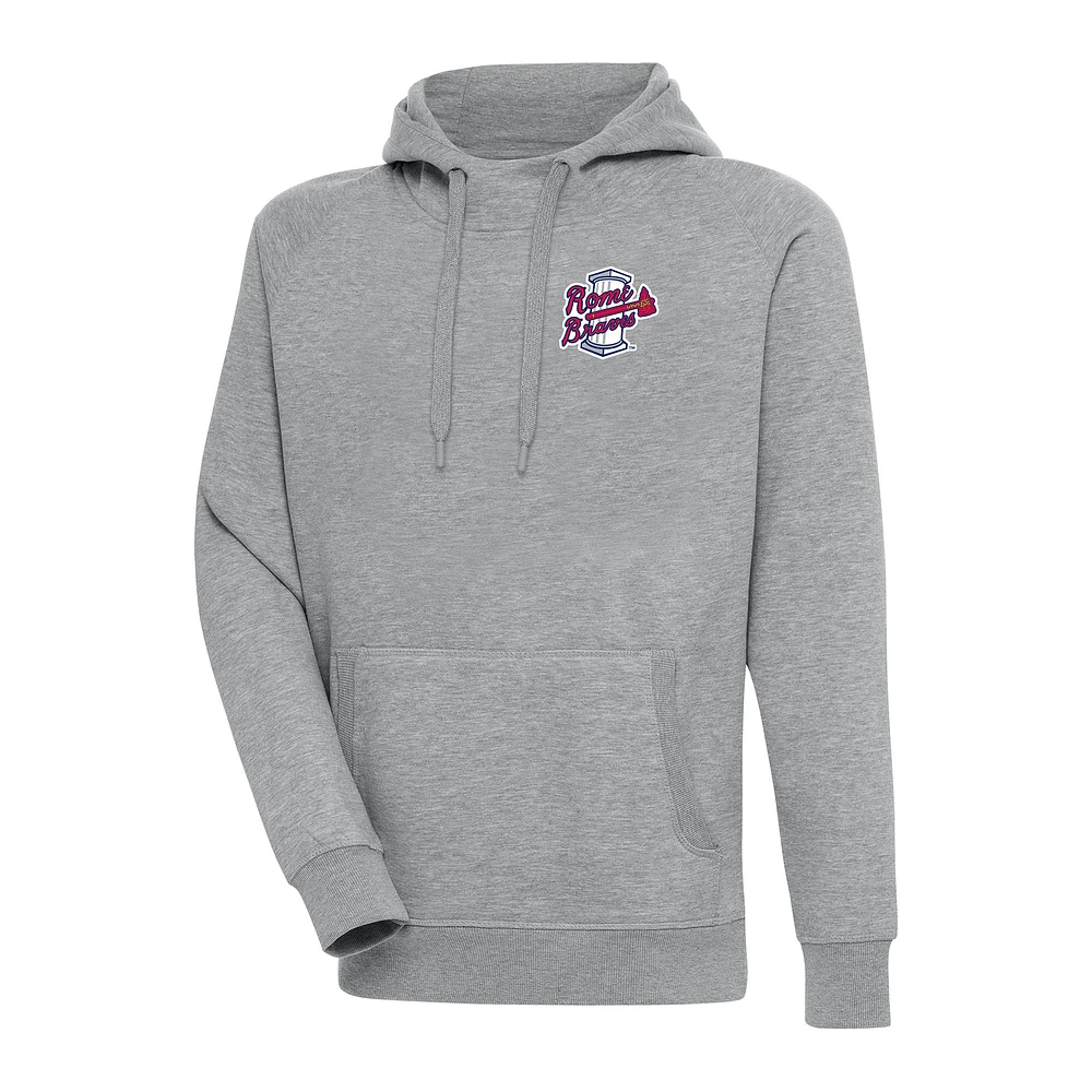 Men's Antigua Heather Gray Rome Braves Victory Pullover Hoodie