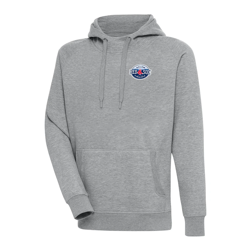 Men's Antigua Heather Gray Salem Red Sox Victory Pullover Hoodie