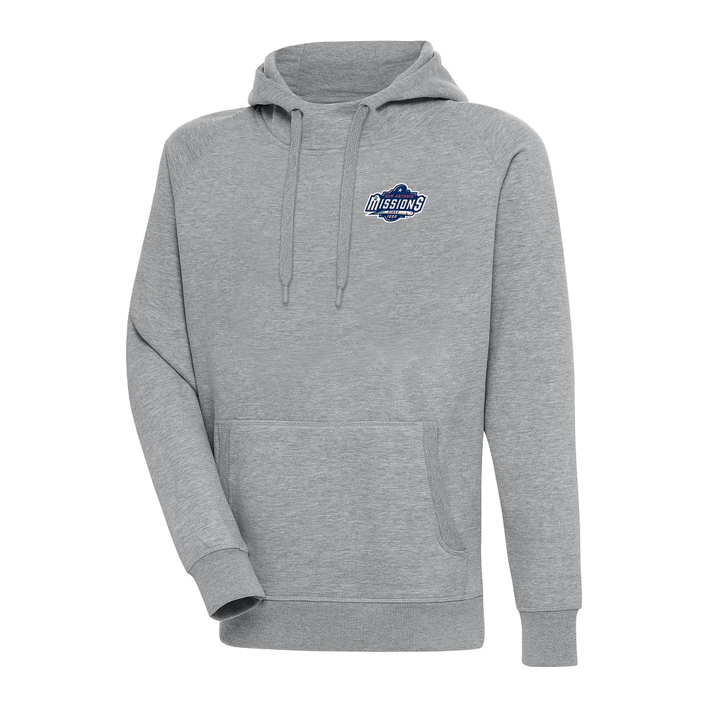 Men's Antigua Heather Gray San Antonio Missions Victory Pullover Hoodie