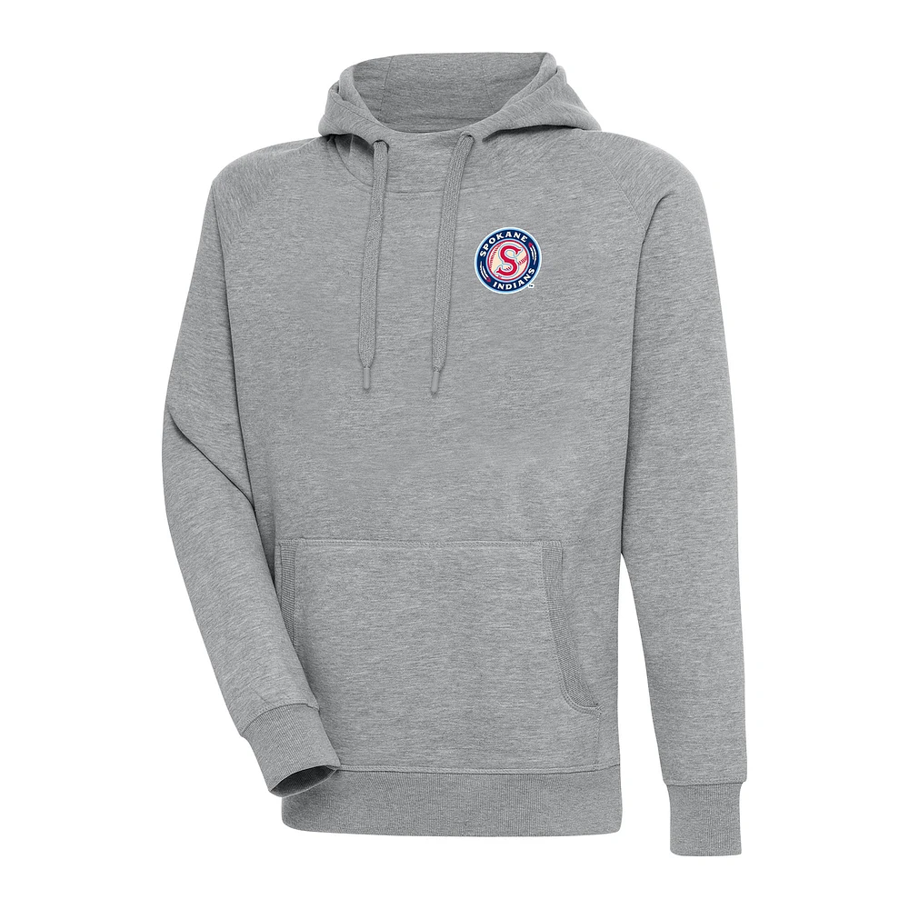 Men's Antigua Heather Gray Spokane Indians Victory Pullover Hoodie