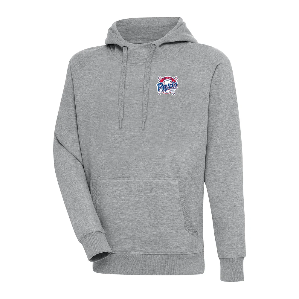 Men's Antigua Heather Gray Stockton Ports Victory Pullover Hoodie