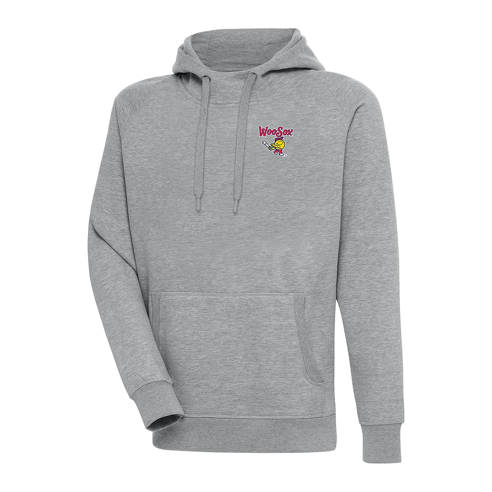 Men's Antigua Heather Gray Worcester Red Sox Victory Pullover Hoodie