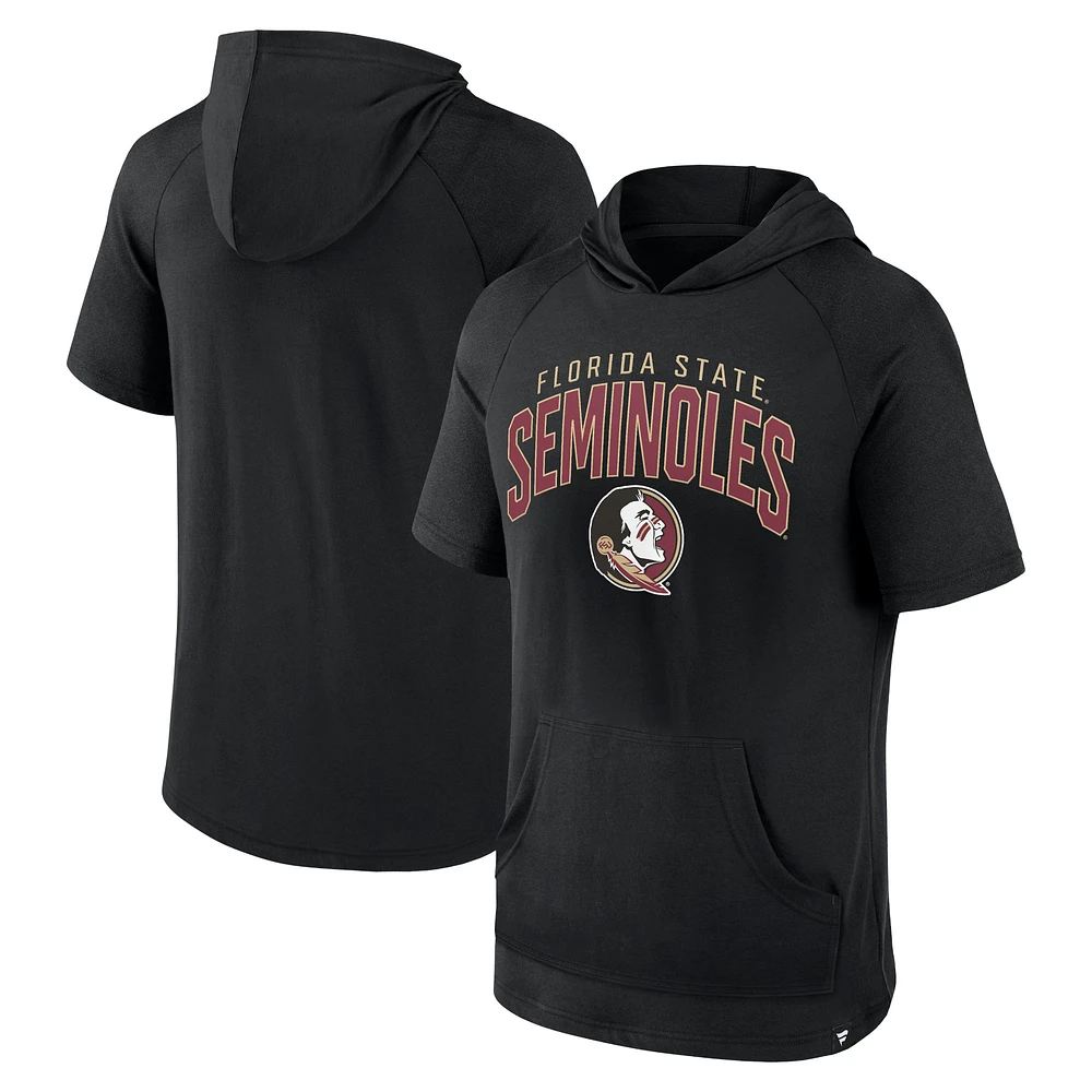 Men's Fanatics Black Florida State Seminoles Double Arch Raglan Short Sleeve Hoodie T-Shirt