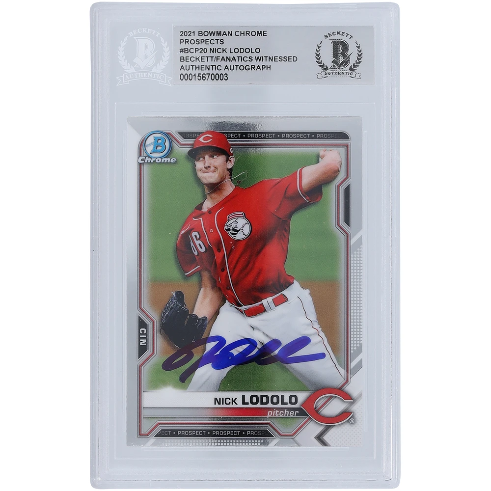 Nick Lodolo Cincinnati Reds Autographed 2021 Bowman Chrome Prospects #BCP-20 Beckett Fanatics Witnessed Authenticated Rookie Card